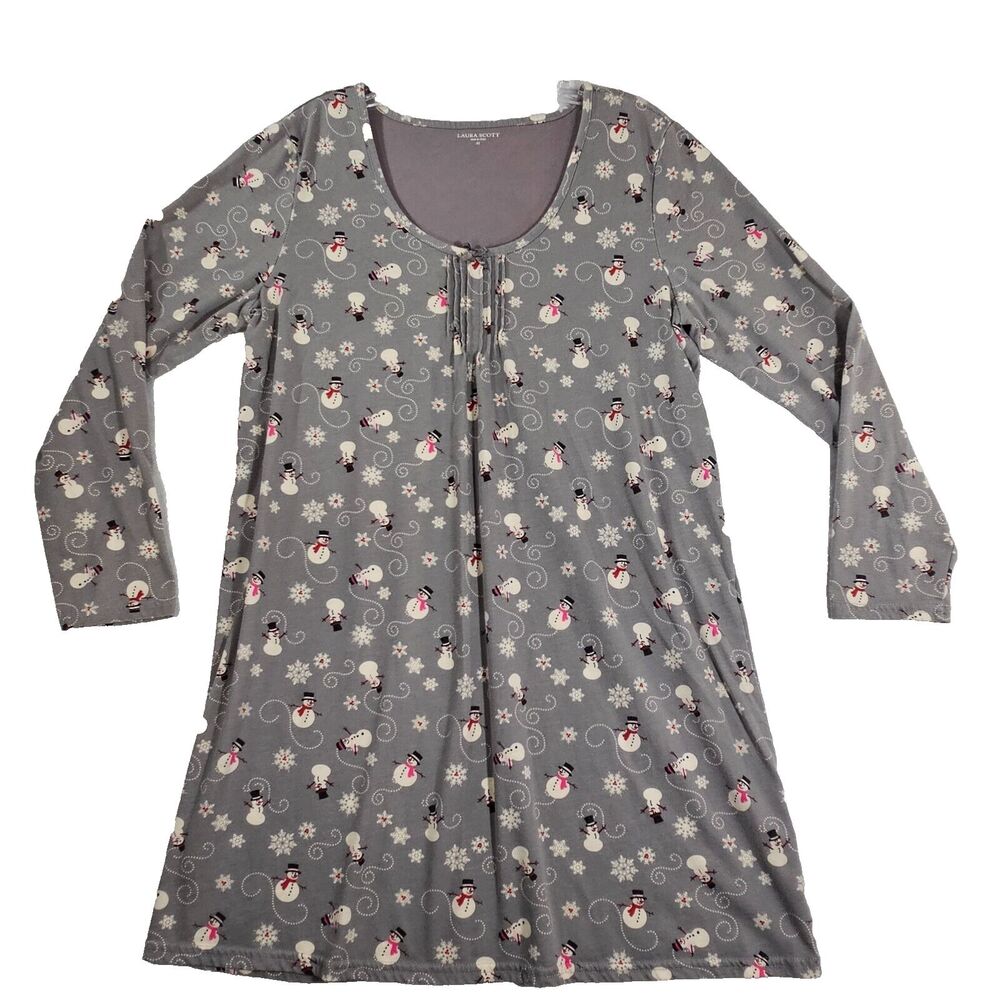 Laura Scott Mini Nightgown Womens M Snowmen Print Cotton Sleepwear Christmas